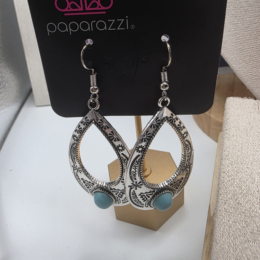 Paparazzi Silver Earrings with Turquoise Stone (756)